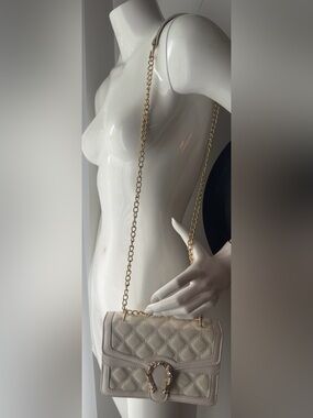 White/Off White Contrast Crossbody Bag Gold Chain/Hardware